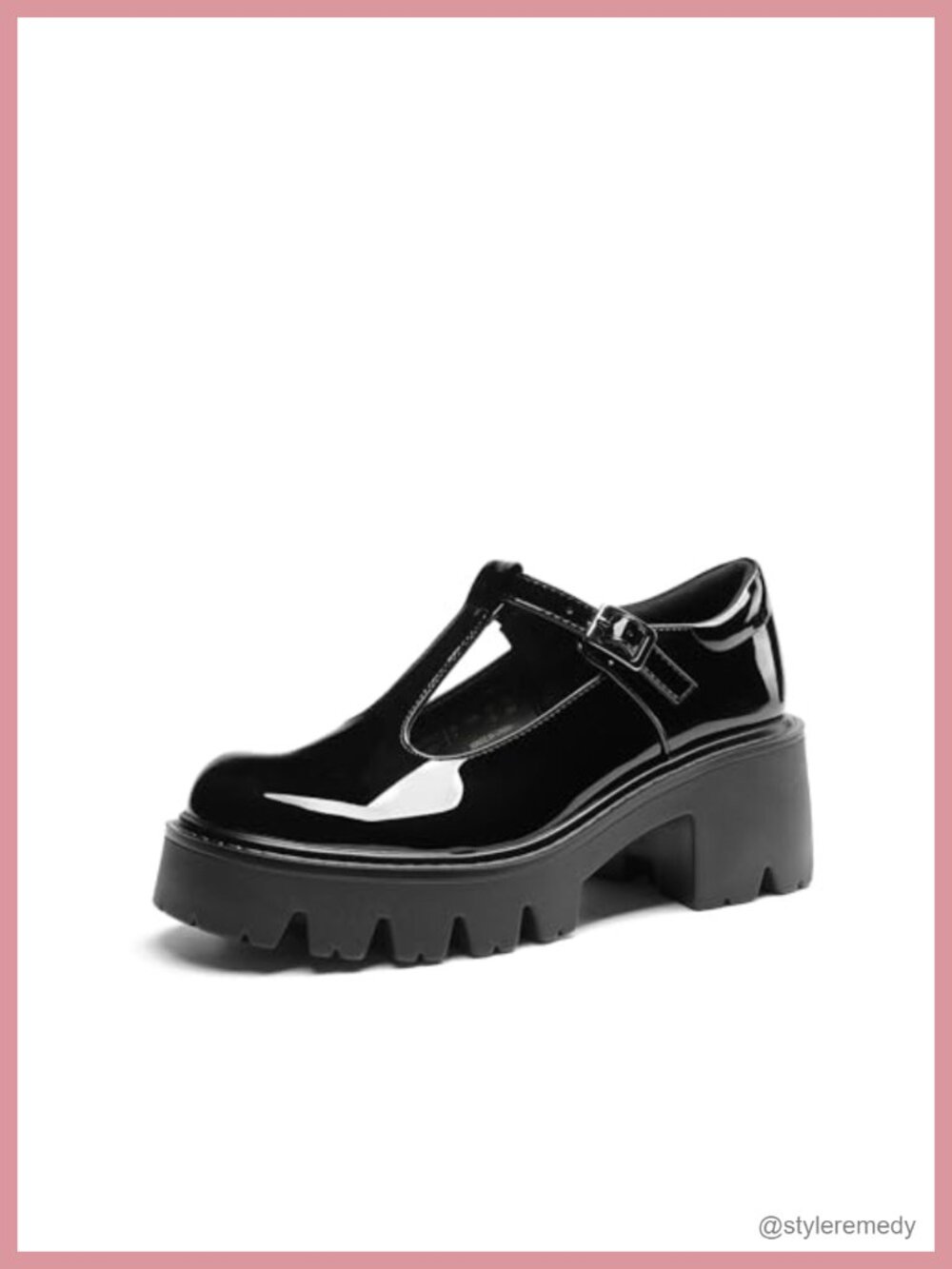 Women's T-Strap Mary Jane Pumps Platform Heel Faux Leather